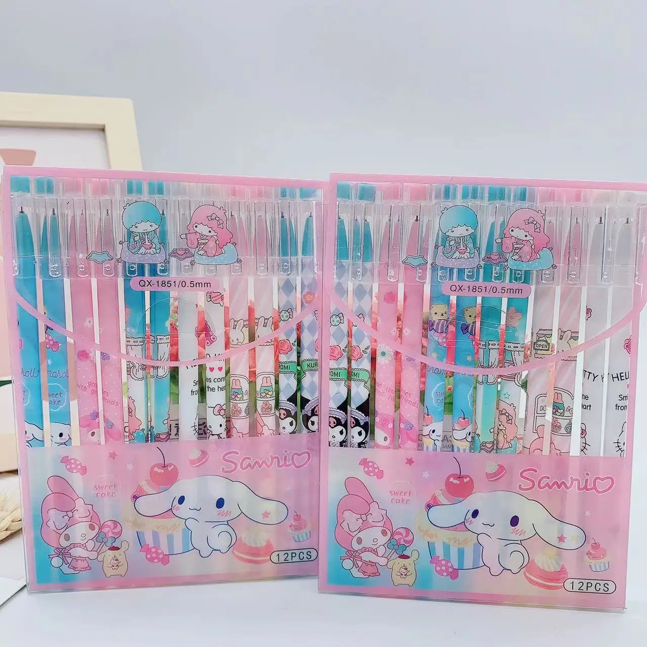 12pcs Sanrio Cartoon Erasable Gel Pen Hello Kitty Melody Kuromi Cinnamoroll Neutral Pen Roller Ball Pen School Stationery Set