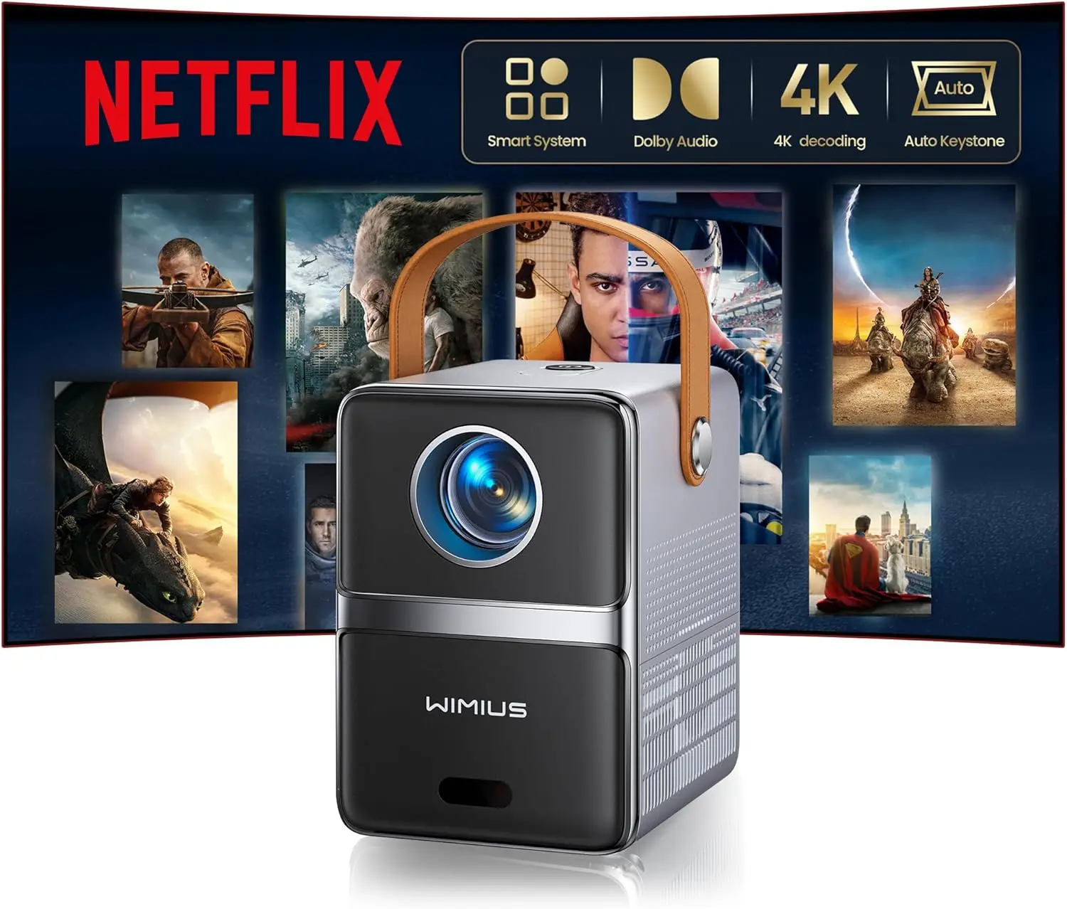 

Умный мини-проектор с Wi-Fi и Bluetooth, совместимый с 4K Netflix, портативный проектор для просмотра фильмов на открытом воздухе