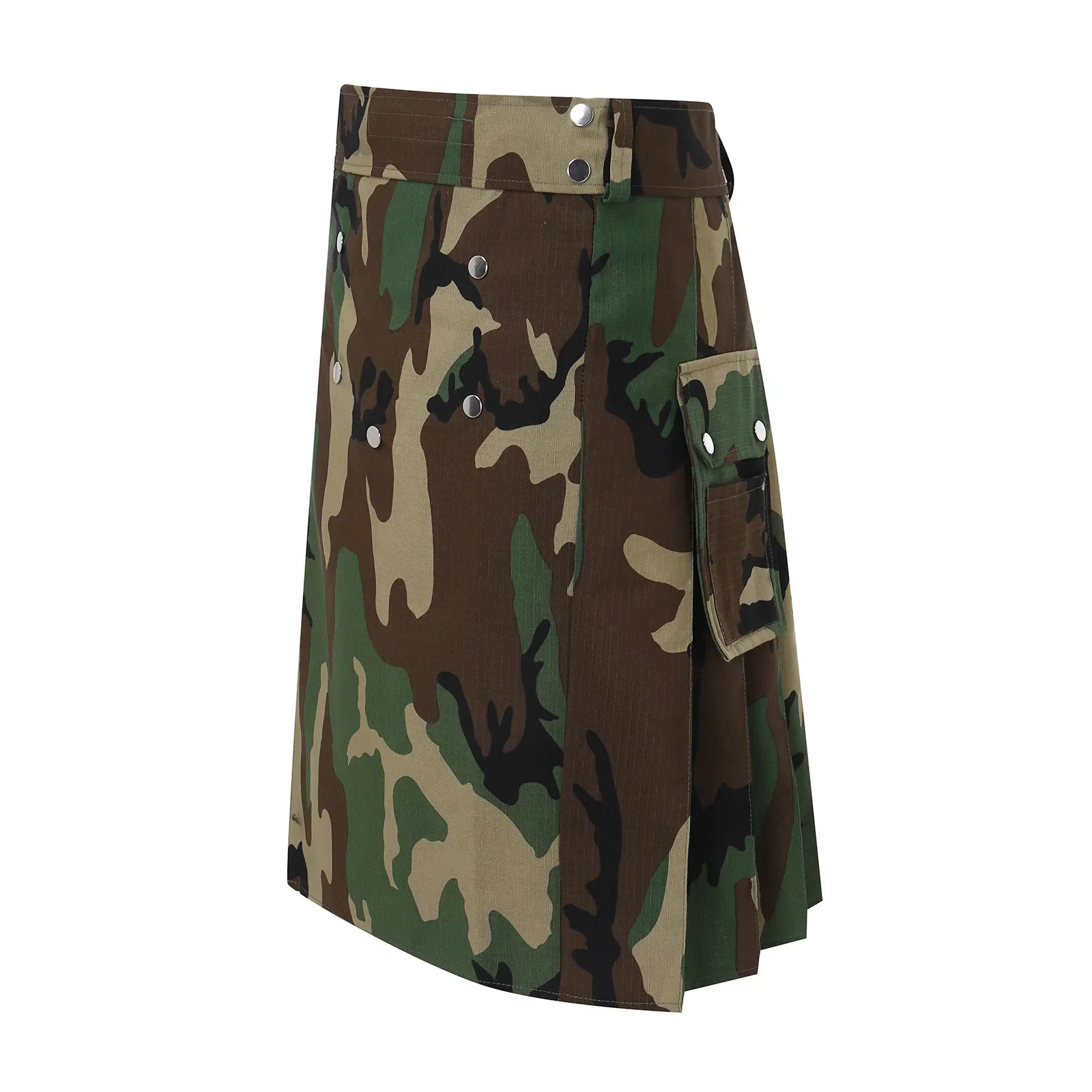 Camouflage Kilt moda uomo gonna stile scozzese Casual tasca a pieghe pieghettata medievale al ginocchio gonna Utility Tartan