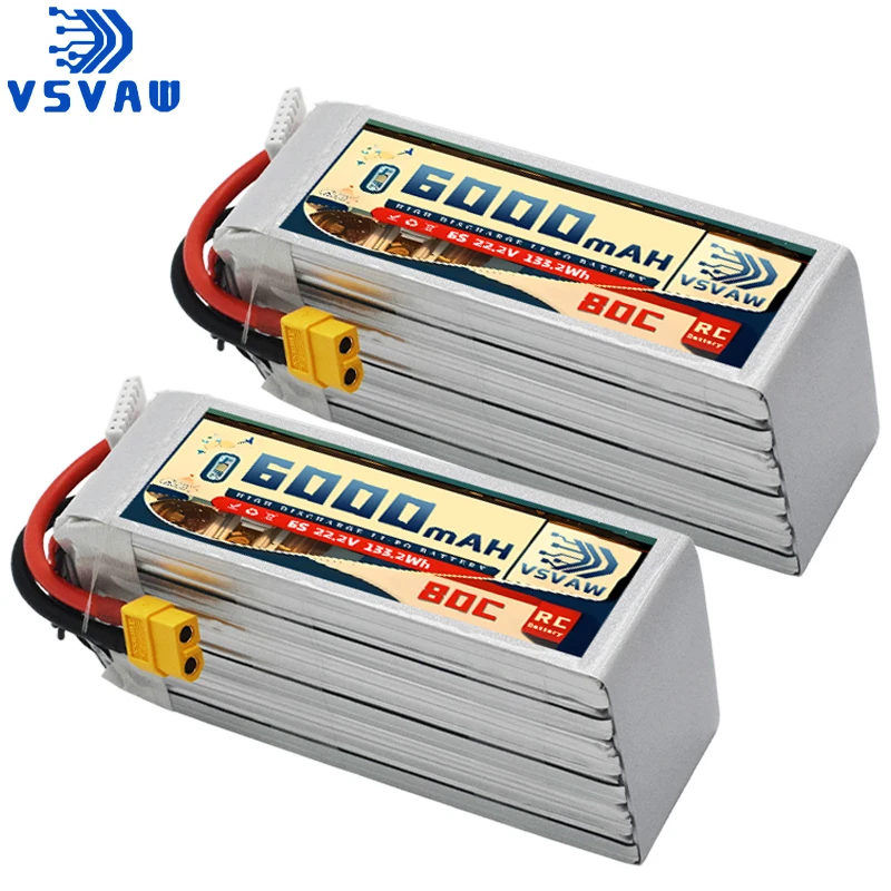 VSVAW 6S Lipo Battery 6000mAh 22.2V 80C with XT60 Plug Suitable for 1/8 Off-Road Racing Aircraft Helicopter FPV UAV UAS Battery