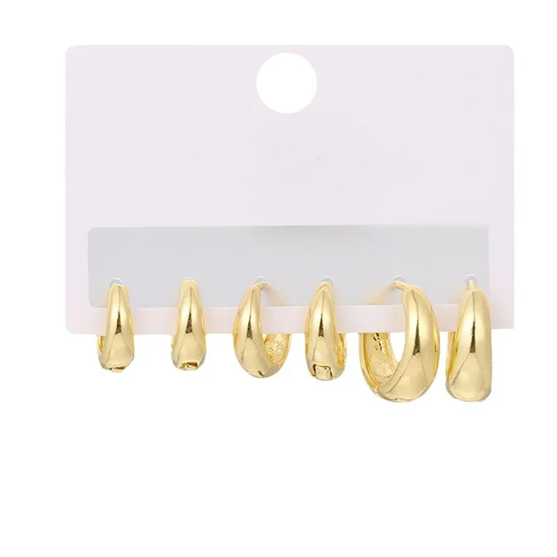 6PCS Simple Gold Plated Copper Metal Minimalist Invisible Huggies Hoop Earrings for Women Glossy Small Geometric Circle Hipho image 3