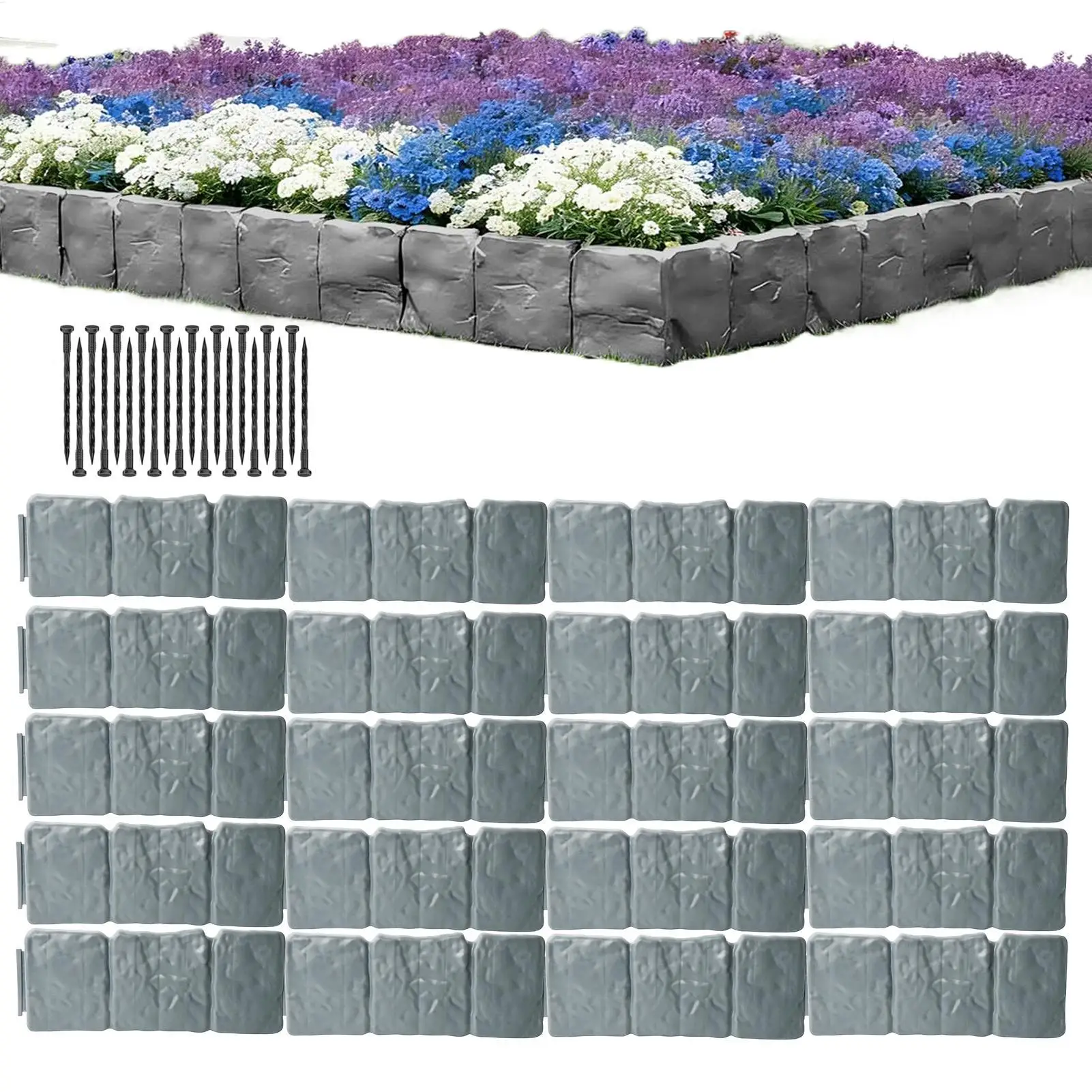 Landscape Edging 20 Pieces Waterproof Staked Garden Faux Stone Landscape Edging For Patio Yard Lawn Flowerbed Courtyard Sidewalk