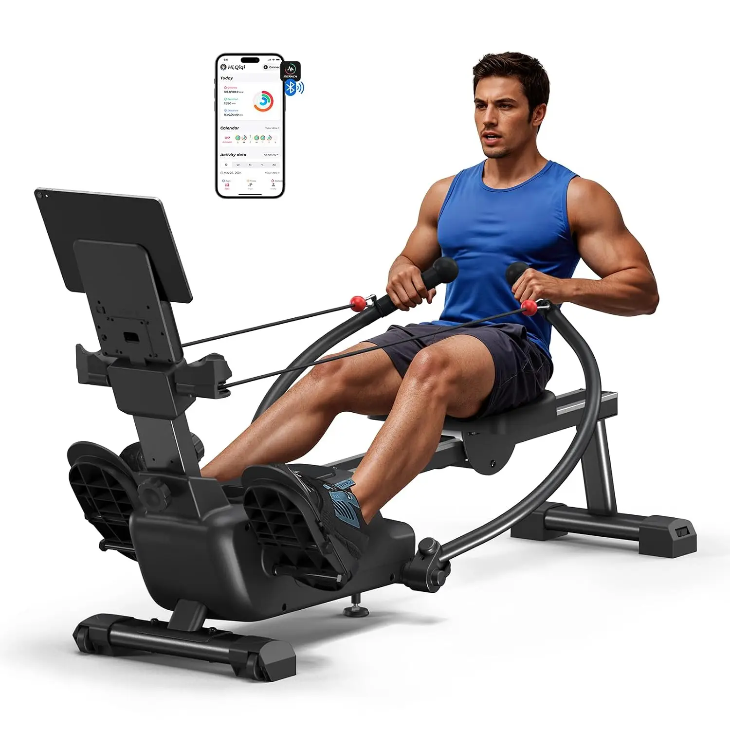 Magnetic Rowing Machine Home Full-Body Workout, Ergonomic Seat 16 Resistance Levels Multi-Mode App Support 350 lbs, Customized