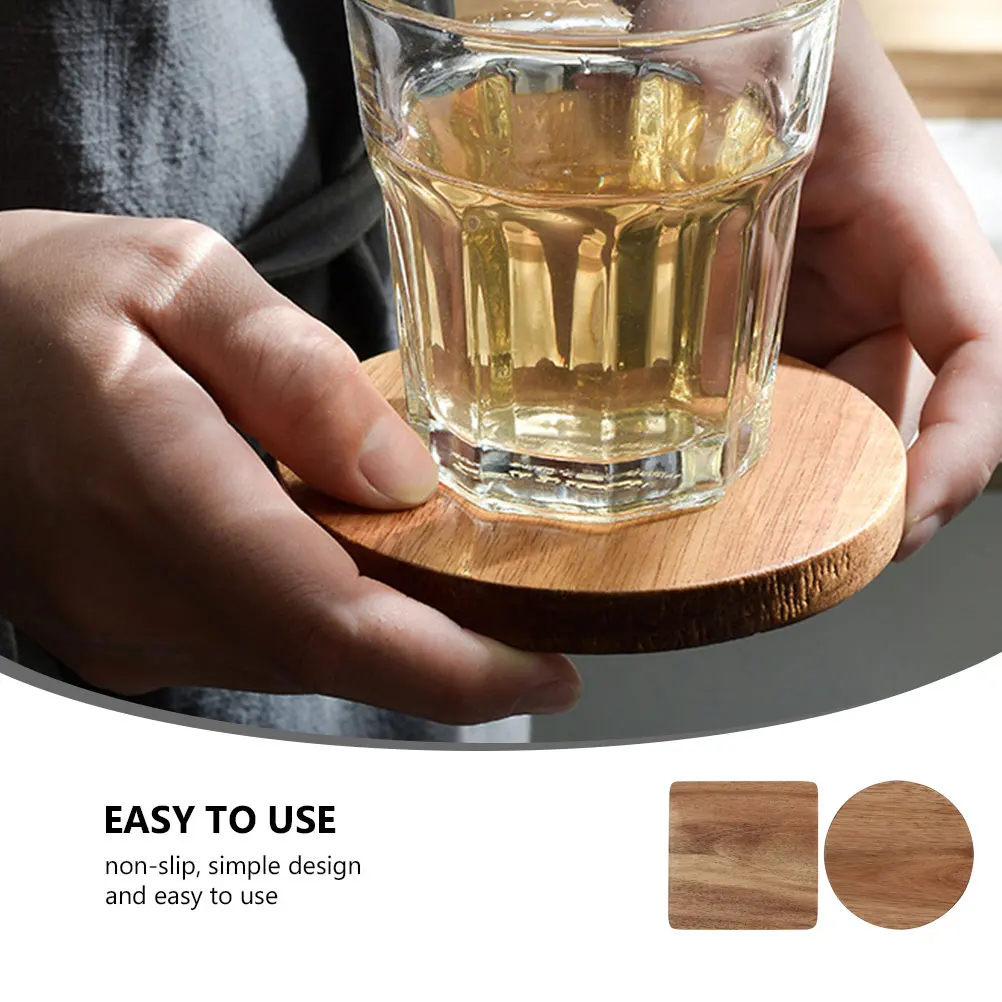 

2 Pcs Cup Mats Coasters Premium Wood for Desk Glass Tea Coffee Protect Desktop Waterproof Heat-resistant Square Round Kitchen