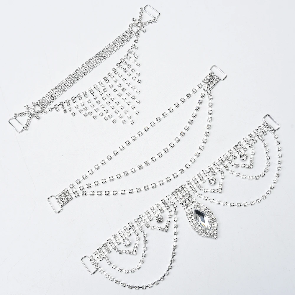 Various Sizes Rhinestone Chain Bikini Crystal Belt Swimwear Connection Buckle Silver Plated Sparkly Clothing Decor Accessories