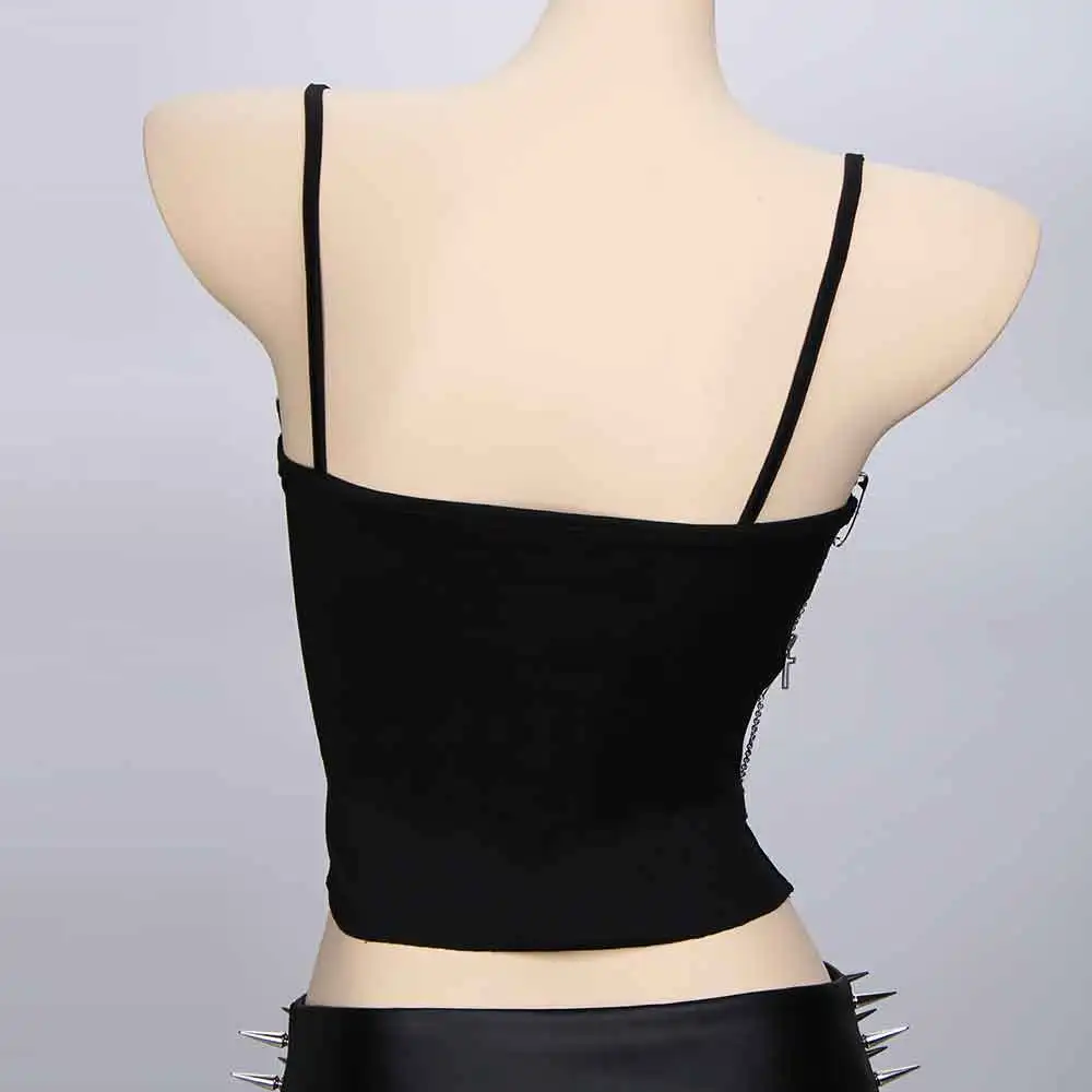 Women's Y2K Gothic Cross Crop Top Emo Grunge Punk Tank Egirl 90s Sexy Goth ALT T-Shirt for Rave Festival Alternative Clothing