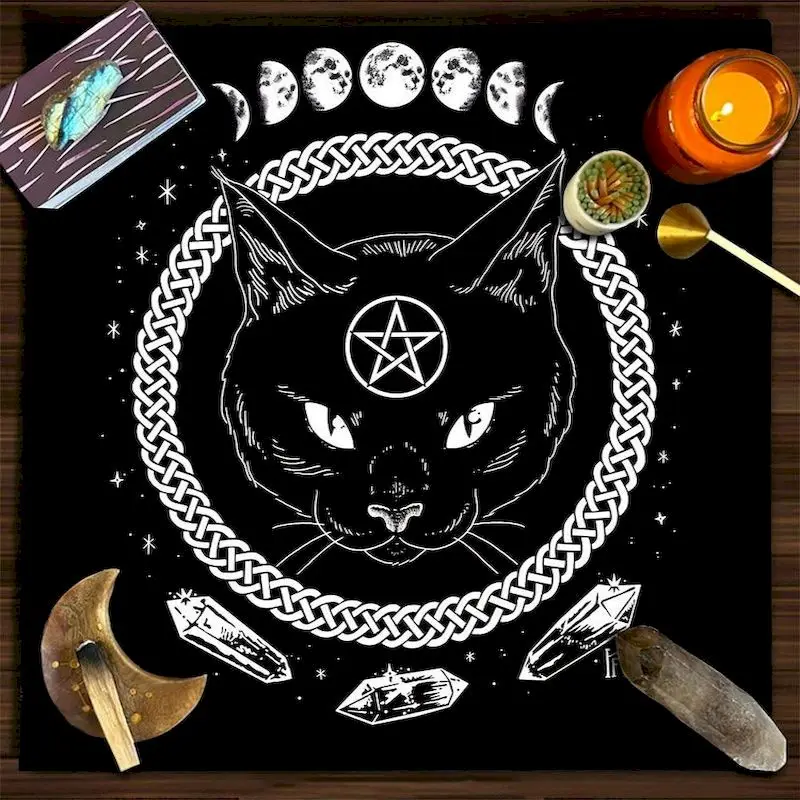VIKAMA Snake Sun & Black Cat Tarot Card Tablecloth, 6 Assorted Designs, Divination Decor for Witchcraft Wicca