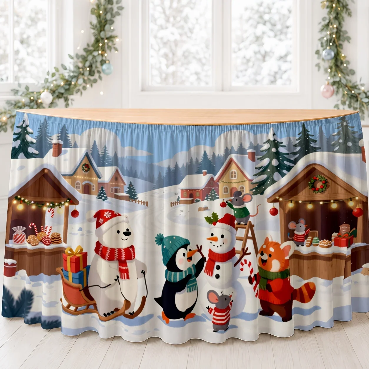 Tablecloth / tableskirt Winter Christmas festive atmosphere Warm snowy scenery Market Animals Cute