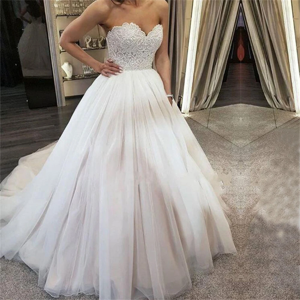 9001 2024 Shimmering Tulle Wedding Dresses Strapless Princess Appliques Bride Party Romantic Pearls Custom Made