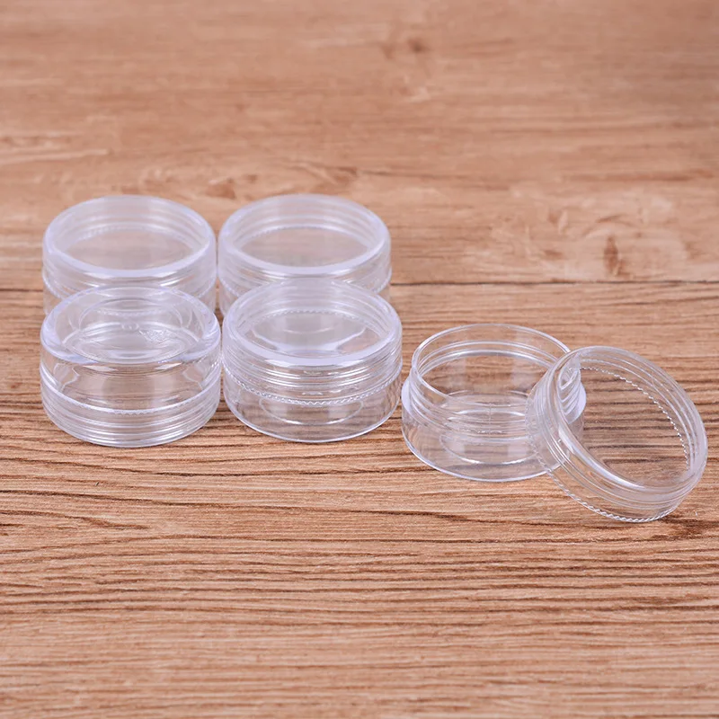 10pcs Clear Plastic Bottle Lid Case Round Small Mini Box Containers Jars DIY Jewelry Findings Rhinestone Crystal Beads Storange