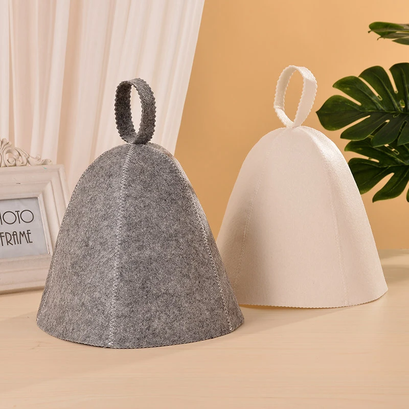 Simple gray white felt hat for hot springs steam sauna sweat bath hat