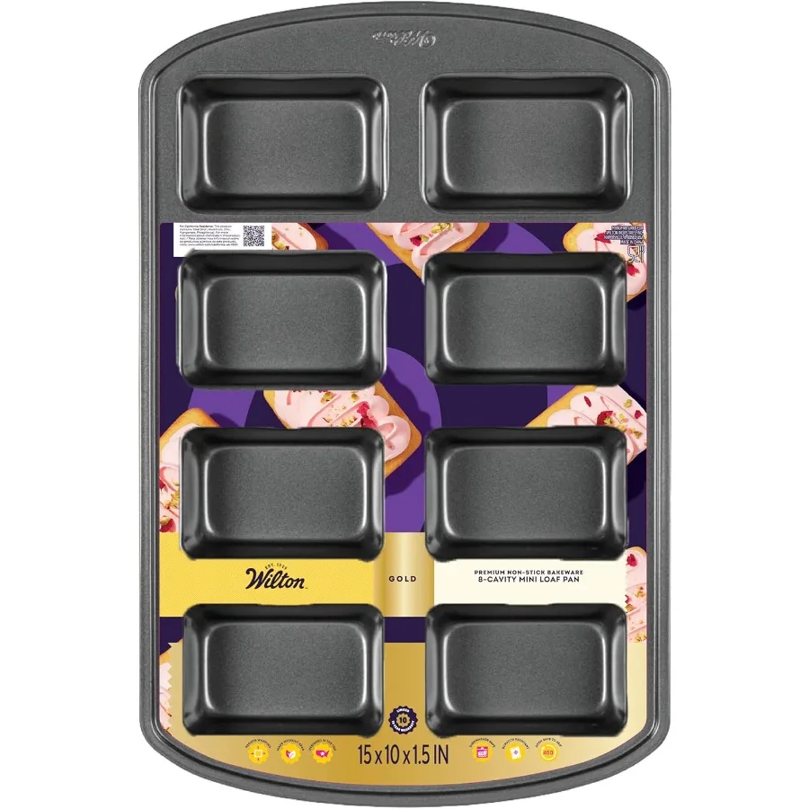 

Gold Premium NonStick WarpResistant Bakeware Made without PFAs for Baking Muffins Mini Loaf Pan with 8 Cavities Ideal for Home