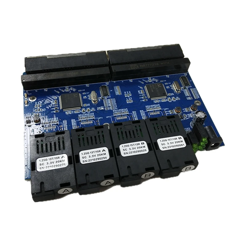 Gigabit Fiber Optical Converter Switch 4 Fiber SC Port 8 RJ45 PCBA Board 100/1000Mbps Ethernet Switch PCBA Board 4F8E