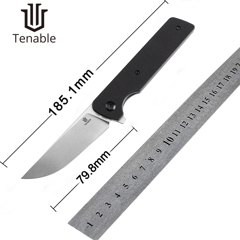 Tenable Anomaly T2038A1 Pocket Knife Drop Point 3.14'' Stonewashed Nitro V Blade with Black G10 Handle Folding Knife Flipper