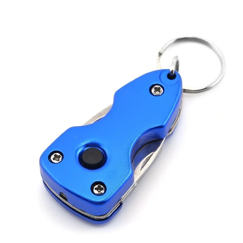 Multifunctional Outdoor 6-in-1 Folding Knife Mini Pocket Keychain Multitool Bottle Opener Screwdriver Blade LED Survival Tool