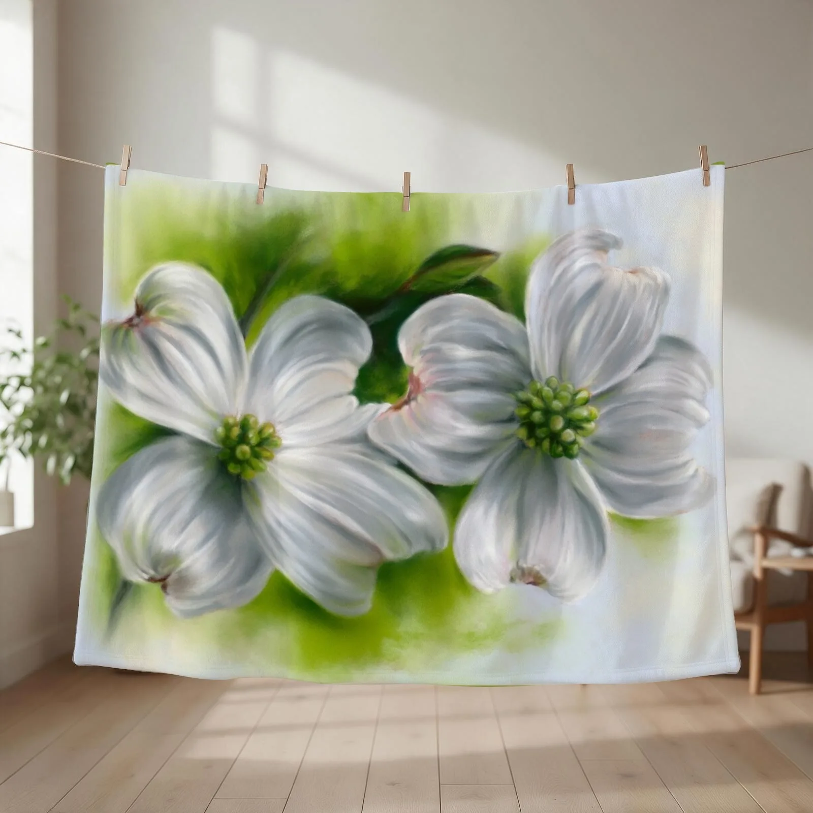 White Dogwood Pair in Spring Throw Blanket couch cozy soft plush fuzzy picnic outdoor blanket