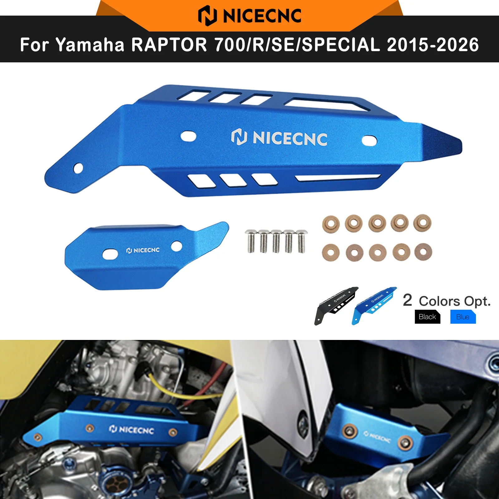 NICECNC For Yamaha Raptor 700 R SE SPECIAL 2015-2024 2X Mid Pipe Heat Shield Effective Cooling Aluminum Karting Protection