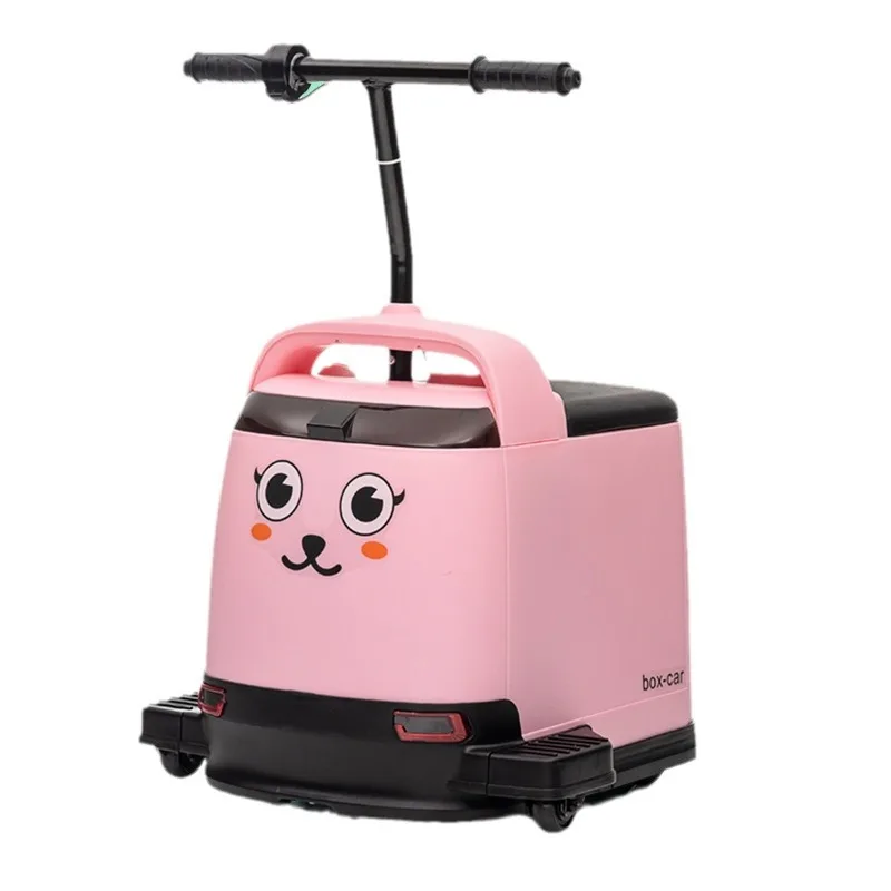 Cute Cartoon  Ride On Car Box-Shaped 4 Wheel  Toy Vehicle with Storage Seat Indoor Play Car