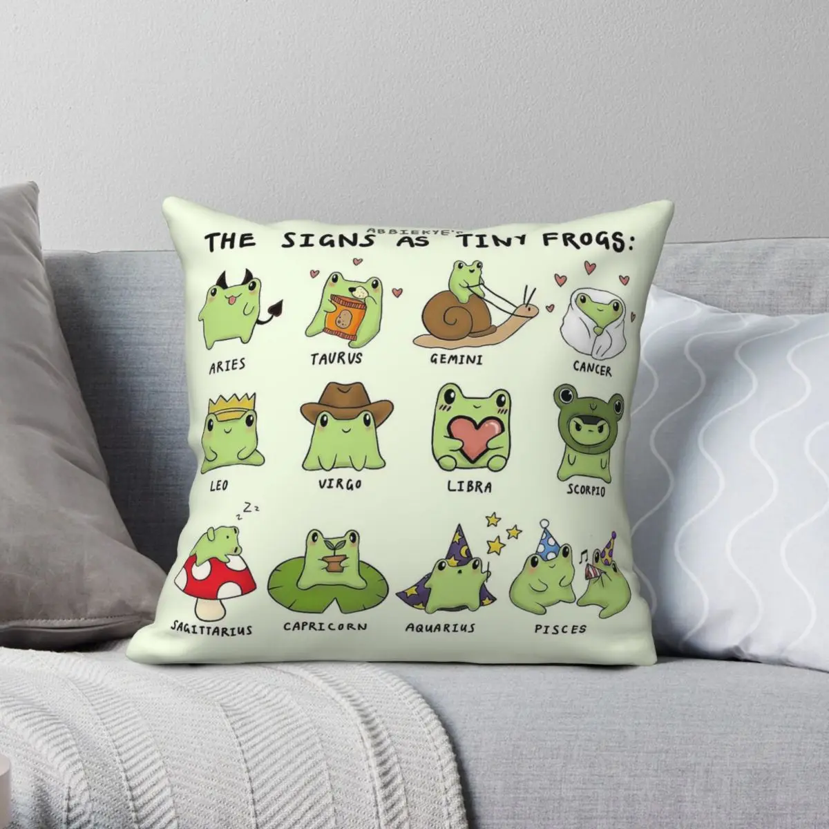 Zodiac Signs As Tiny Frog Tattoos Pillowcase Polyester Linen Velvet Pattern Zip Decorative Throw Pillow Case Home Cushion Cover