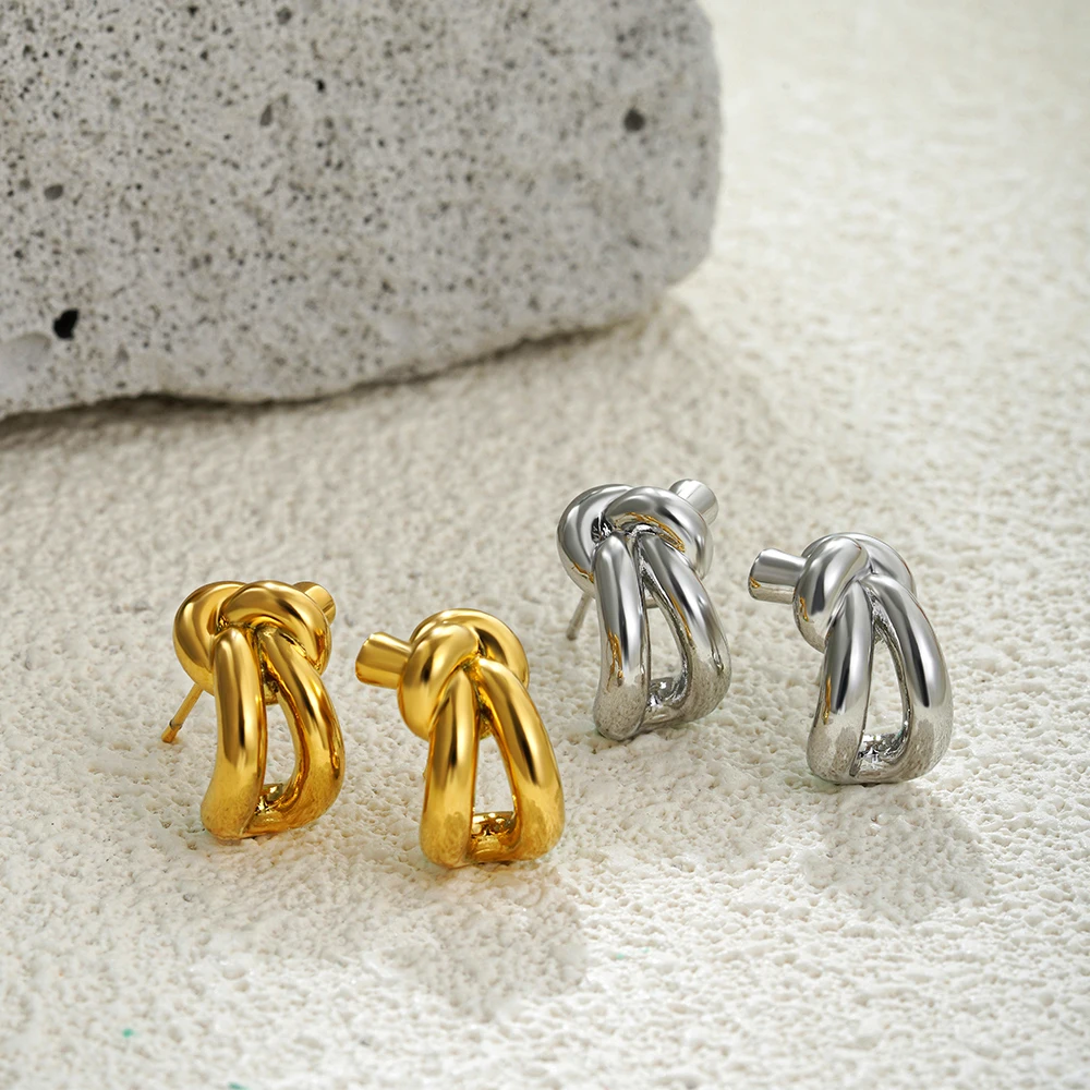 

Stainless Steel Gold Color Twist Knot Small Stud Earring 18k Gold Plated Geometric Statement Earring Creative Jewelry