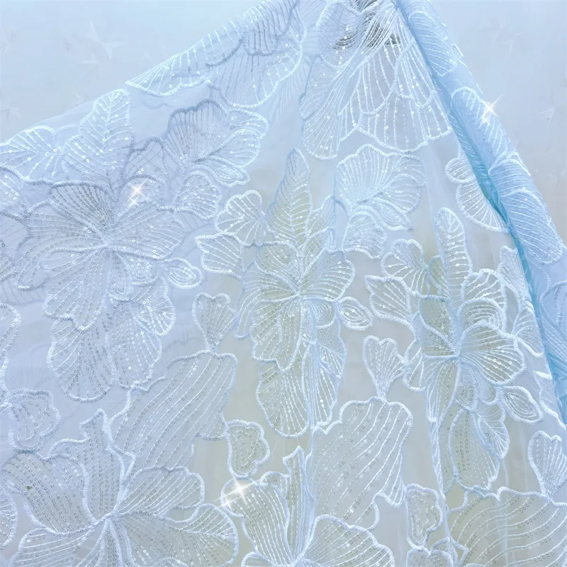 Lace Mesh Sequin Lace Embroidery Fabric Multi Molor Spot Sequin Beads Lace Wedding Dress Cloth