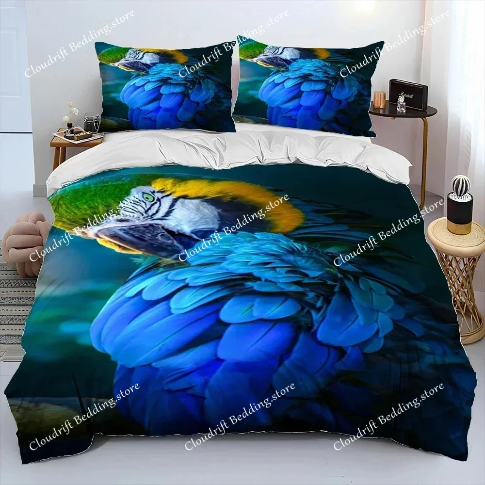 Colorful Parrot Macaws Birds Comforter Bedding Set,Duvet Cover Bed Set Quilt Cover Pillowcase,King Queen Size Bedding Set Adult0