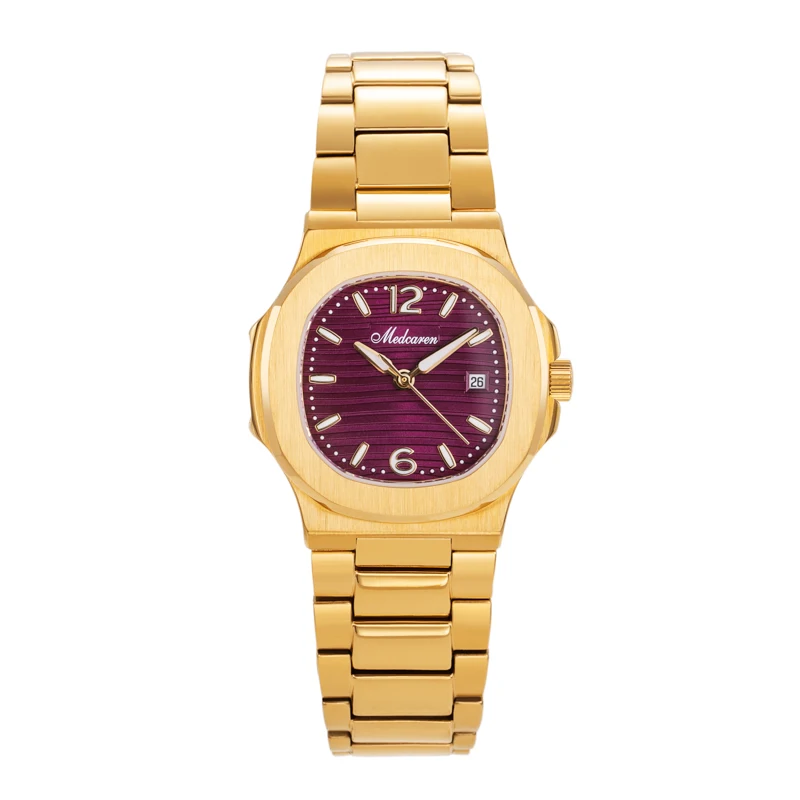 

Stylish 30.5mm Women's Quartz Wristwatch 24K Gold Chronograph Dual Calendar Watch Stainless Steel Strap Ladies Watch Waterproof