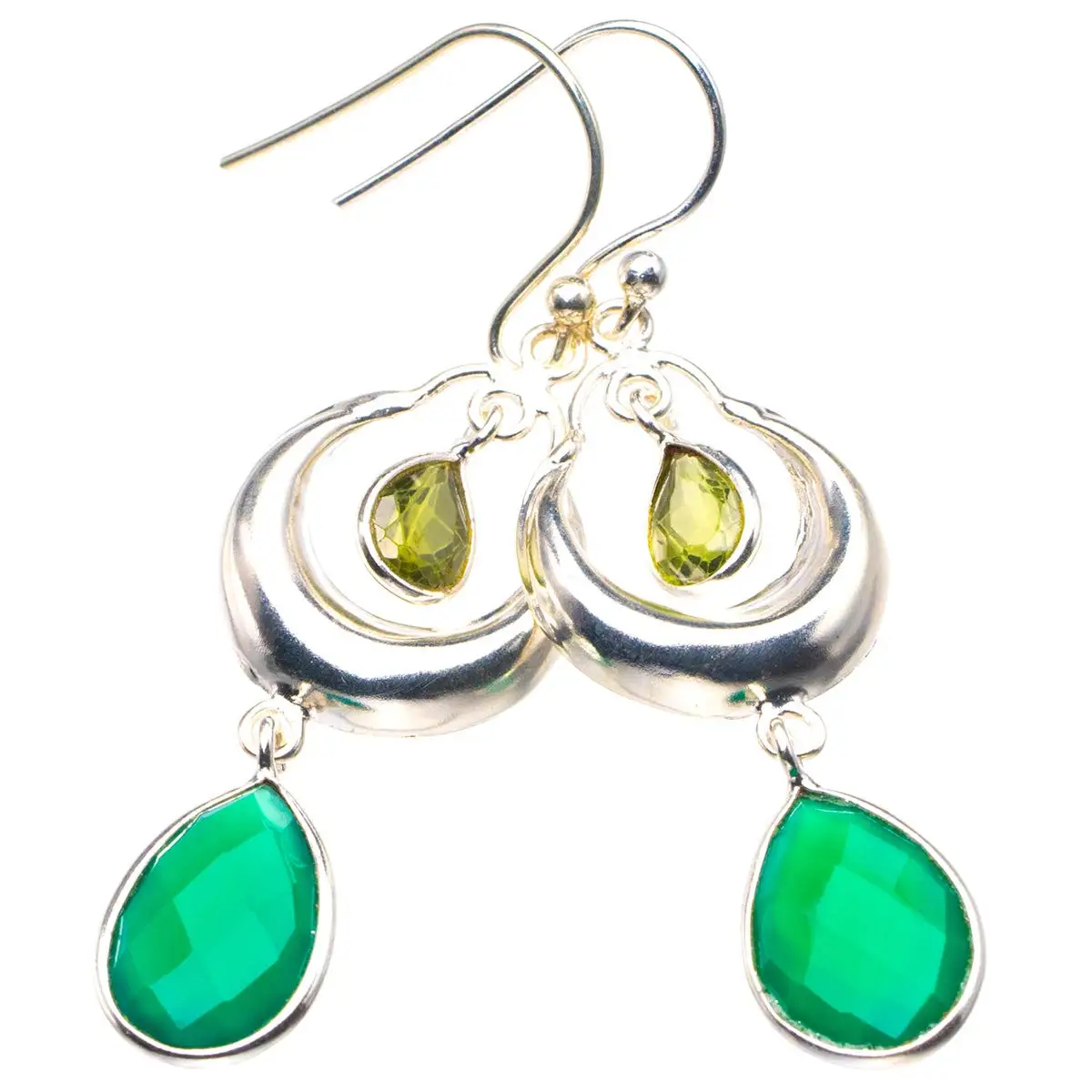 

StarGems® Natural Chrysoprase And Peridot Moon Handmade 925 Sterling Silver Earrings 2" D3824