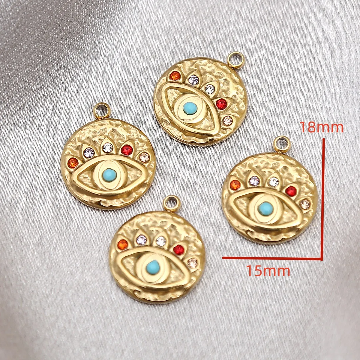 5pcs Stainless Steel Gold Plated Rhinestone Blue Evil Eye Charms Pendants For DIY Lucky Bracelet Necklace Jewelry Findings