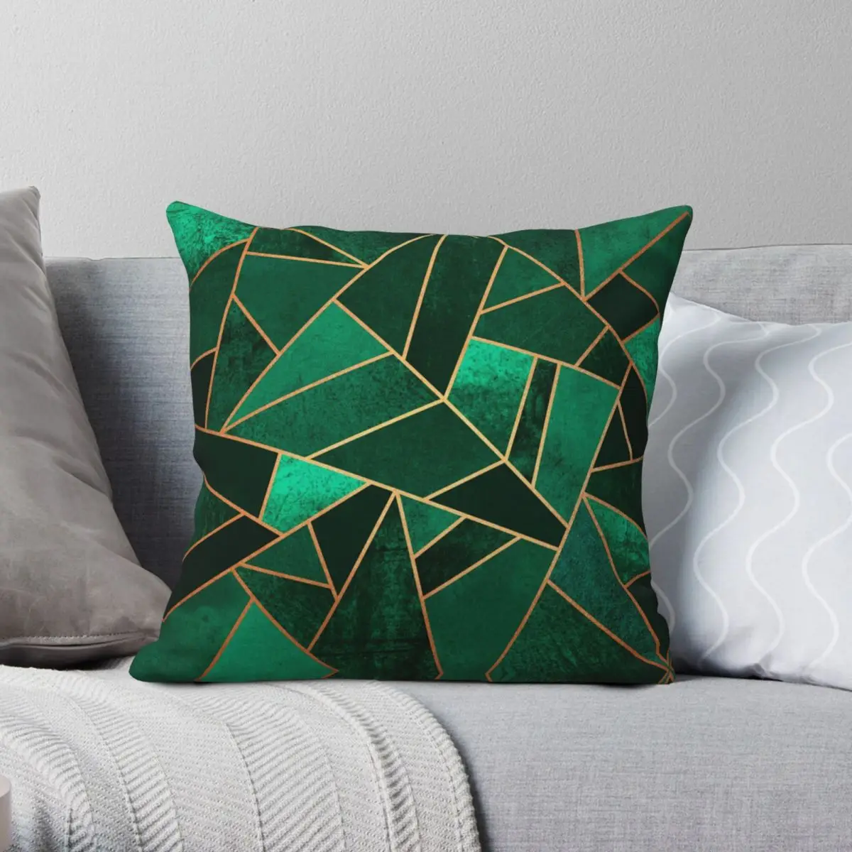 Emerald Copper Abstract Mosaic Square Pillowcase Polyester Linen Velvet Pattern Zip Throw Pillow Case Sofa Seater Cushion Cover