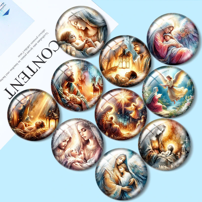 

Jesus And The Virgin 10pcs 12mm/18mm/20mm/25mm Round photo glass cabochon demo flat back Making findings