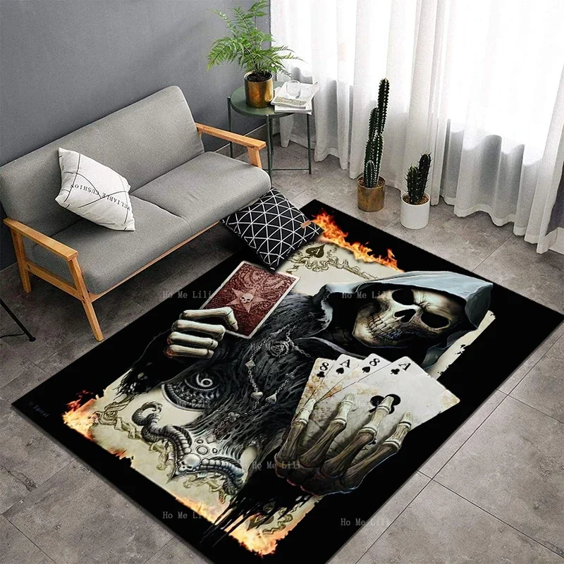 The Alchemical Dragon Mysterious Santa With Decks Death And Skulls Airbrush Skeleton Hot Rod Flannel Floor Rug By Ho Me Lili