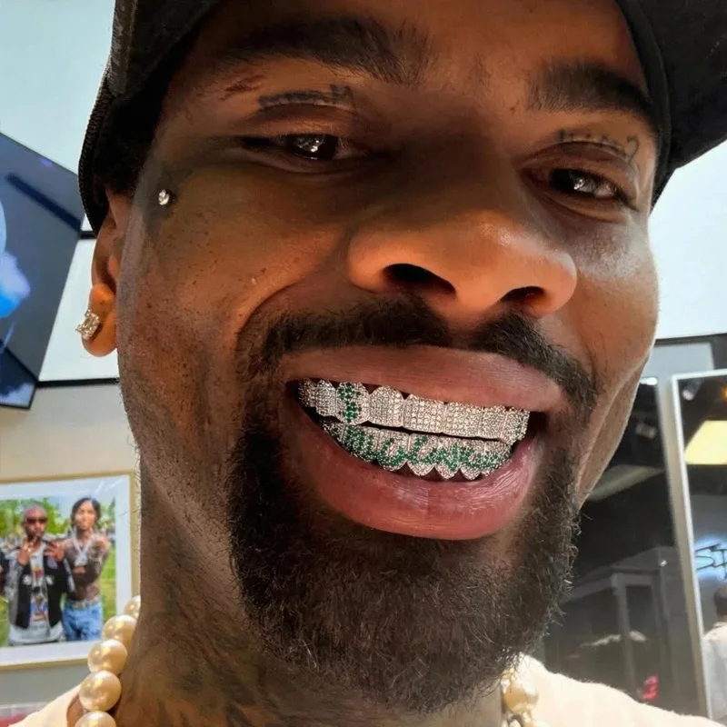 Full Iced Colorful Zircon Grillz Gold Silver Plated Micro Pave Diamond Tooth Caps Hip Hop Rapper Cosplay Mouth Jewelry Wholesale