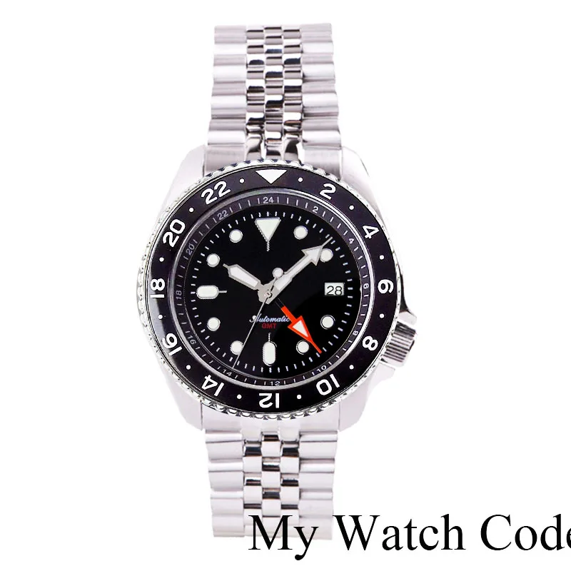 SSKX001 Orange NH34 GMT Dive Steel Mechanical Watches Men NH34 Movt 3.8 Crown 24 Hour Sports Chapter 120clicks Bezel 200m