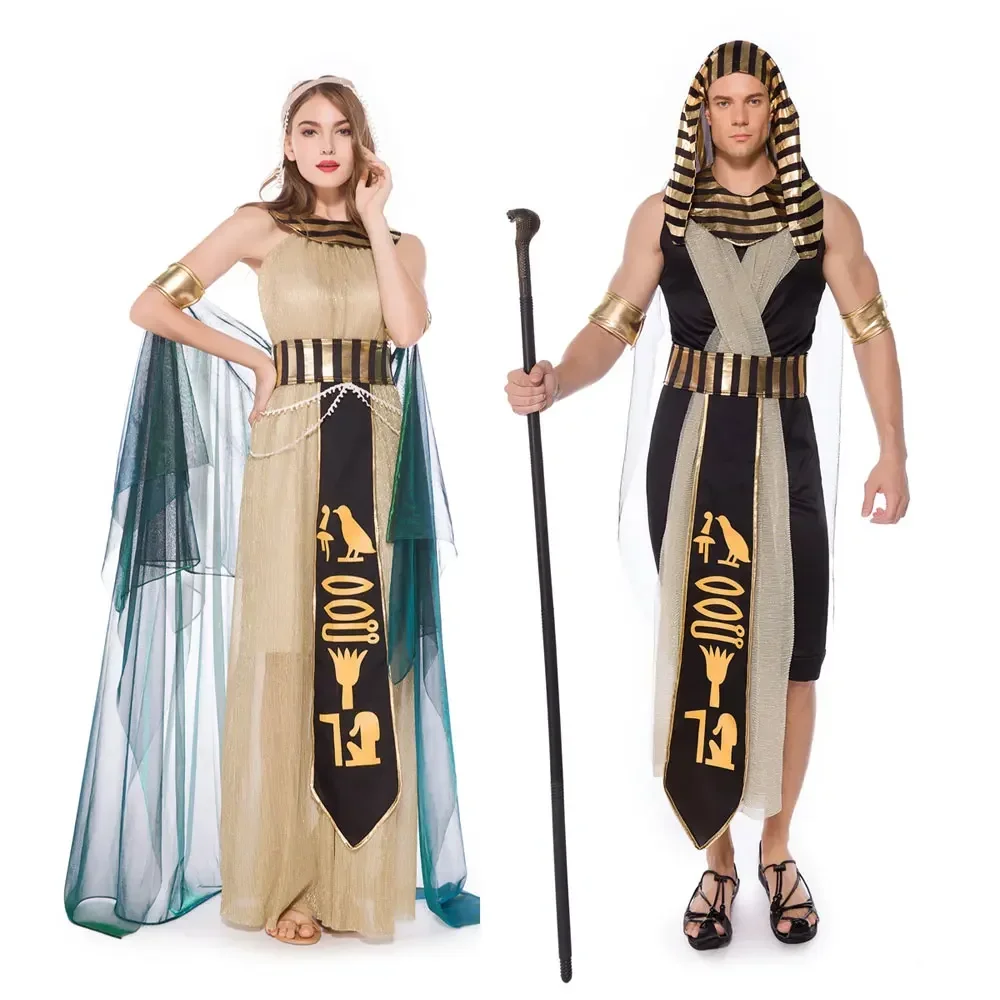 Fantasia Adult Egyptian King Queen Pharaoh Cleopatra Costumes Cosplay For Men Women Couples Halloween Purim Fancy Dress