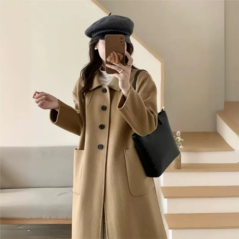 Lapel Double sided Wool Coat Loose Women's Coat long