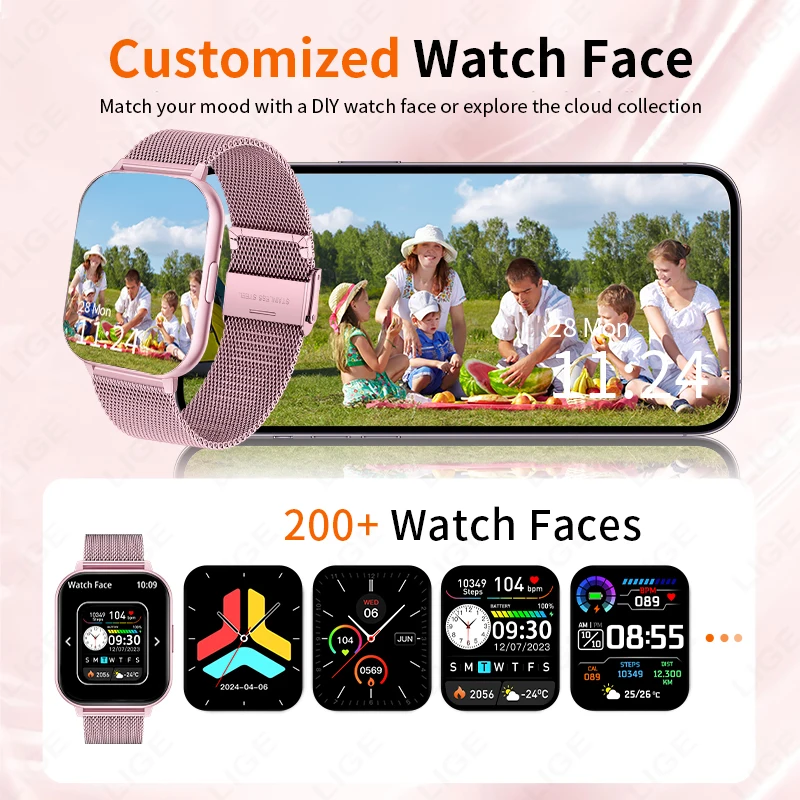 LIGE Fashion Sports Smart Watch Bluetooth Blood Oxygen Heart Rate Supports Bluetooth Voice Calls LCD Display Women Men Gift 2025