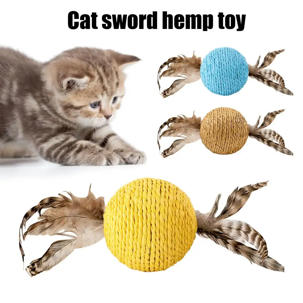 

Cat Sisal Scratching Ball Toy Anti-Bite Sounding Toy Cat Scratcher Sisal Ball With Feather Pet Supplies Kitten Teeth Clean Toy