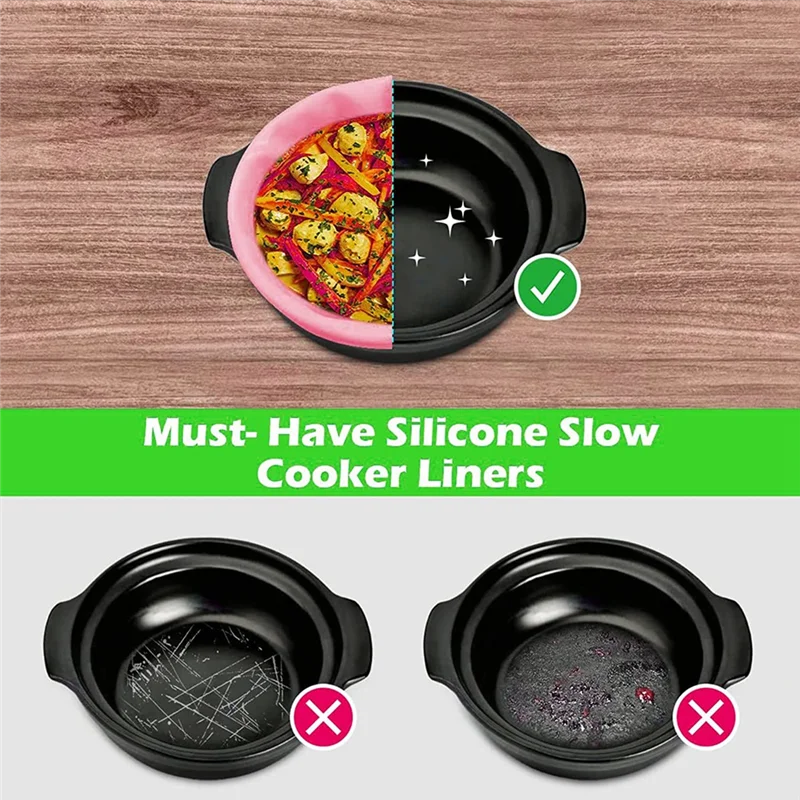 ABRS-Silicone Slow Cooker Liners, Reusable Slow Cooker Divider Fit 6 7 8 Quarts Oval Round Pot Slow Cookers Bags