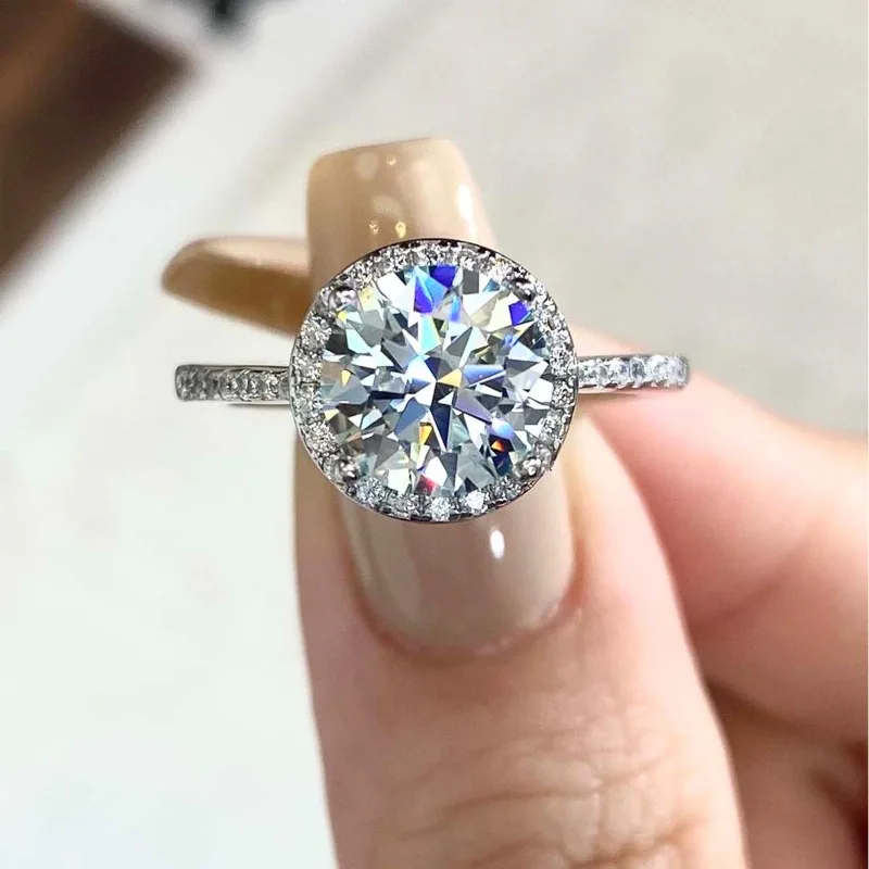 

DWJ Элегантные свадебные круглые кольца с ореолом из настоящего муассанита с бриллиантами 0,5-3 карата для женщин, роскошные ювелирные изделия из стерлингового серебра 925 пробы