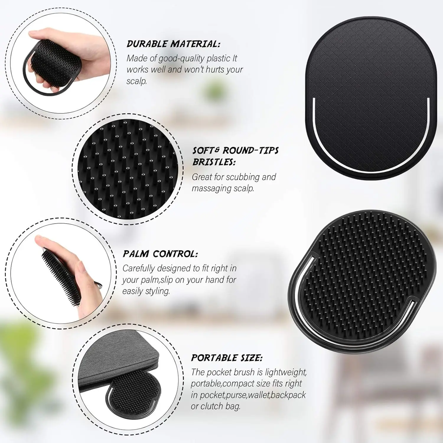 6 قطع من أمشاط الجيب، فرشاة الجيب، فرش الشامبو، مشط تدليك فروة الرأس، مشط فرشاة شعر مدلك، خاص للشعر المستعار الحقيقي #3