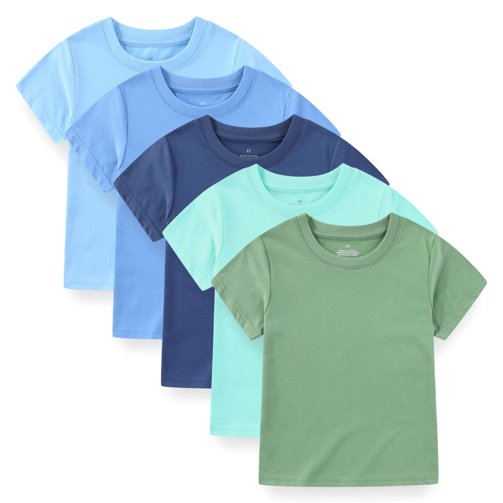 Kiddiezoom 5 Pcs Unisex Toddler Plain Short Sleeve T Shirts Soft Cotton Blend Crew Neck Kids Basic Casual Tops
