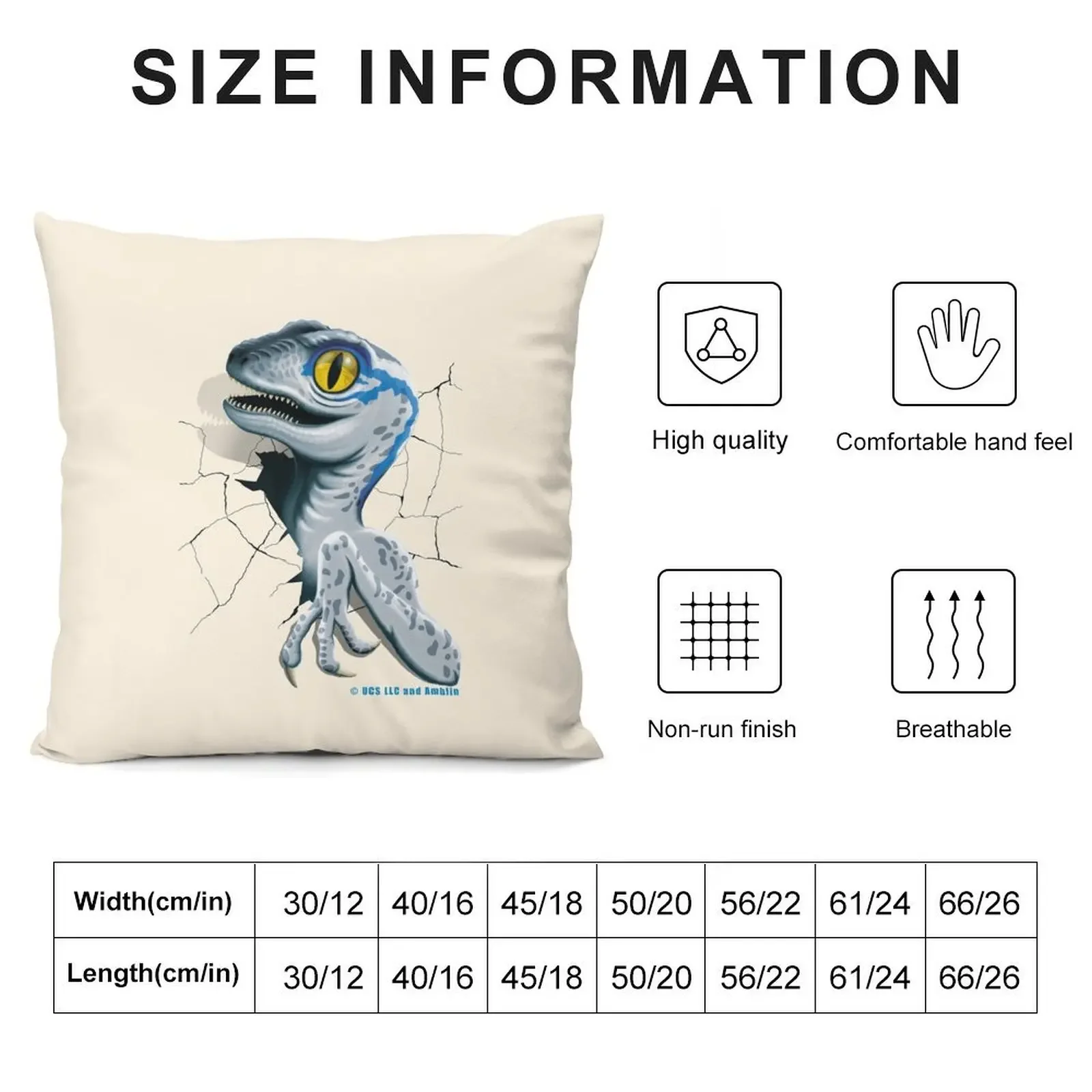 Jurassic World - Baby Blue Velociraptor Throw Pillow Cushion Child pillow pillowcase pillow