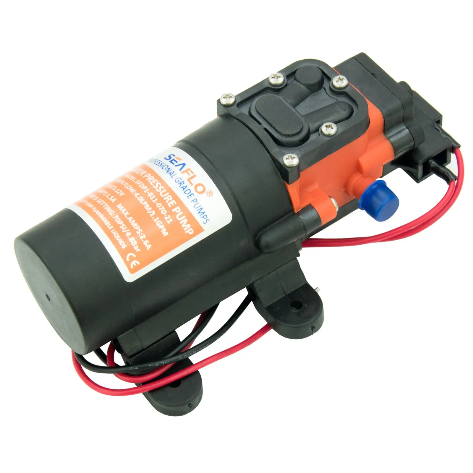 ปั๊มน้ำไดอะแฟรมแบบดูดน้ำเอง 12V 70 PSI 1.1 GPM สำหรับเรือ รถบ้าน คาราวาน ระบบน้ำจืด