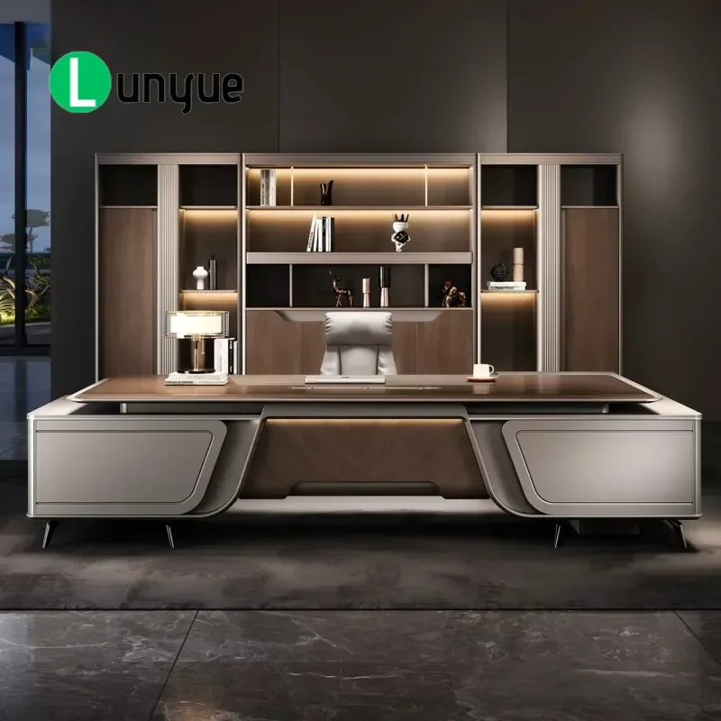 Luxury Modern L-Shaped Executive Desk High-End CEO Boss Office Furniture Workstation with Storage Space for Manager Office