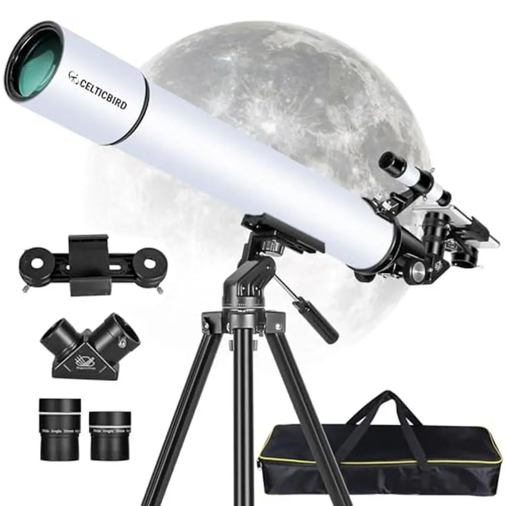 High Powered 80mm Aperture Refractor Telescope Astronomy Enthusiasts with Phone Adapter and Carry Case Ideal Moon and Planet