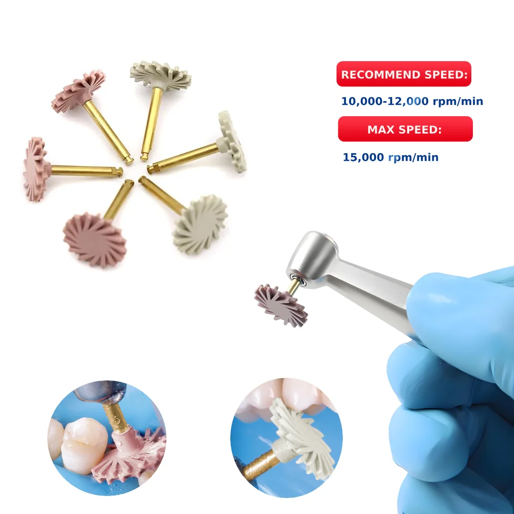 

2-ступенчатая система полировки зубов с циклонным колесом и наждачным набором из смолы для глянцевой отделки