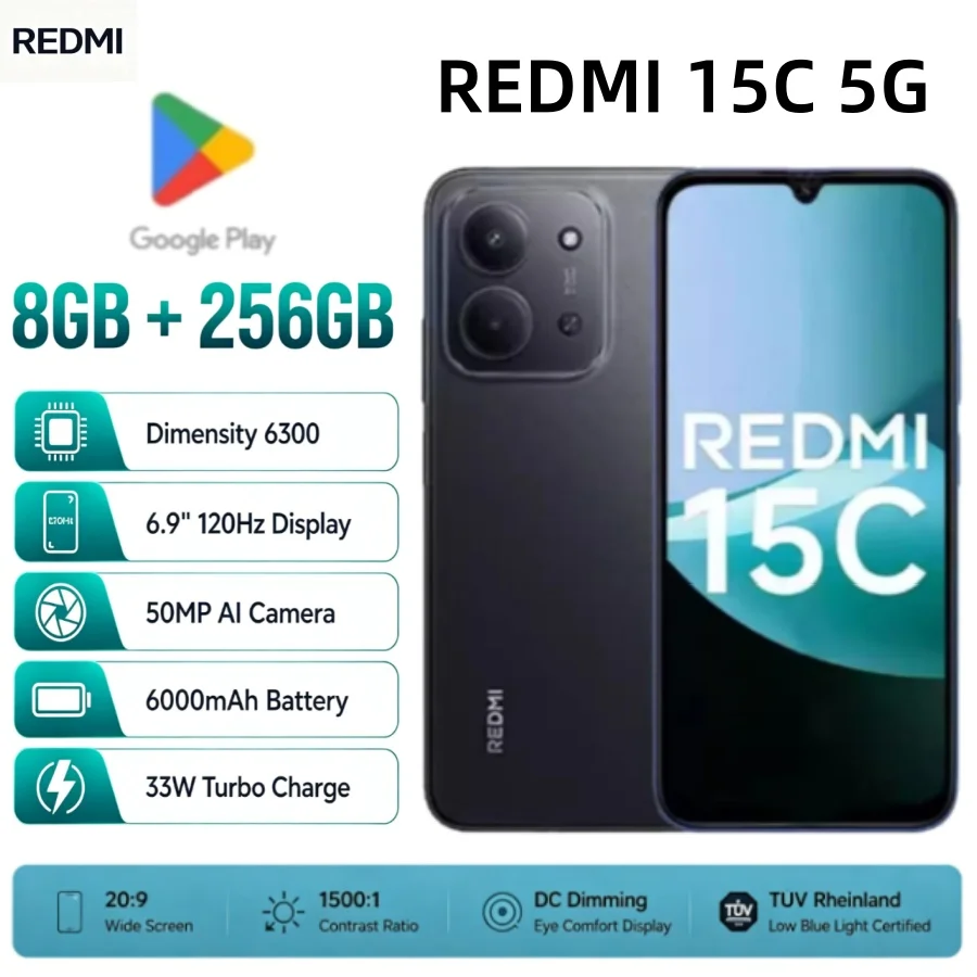 Best Selling 2026 Redmi 15C Android Cellphone 8GB RAM 256GB ROM Dual‑SIM Dual Standby Global Unlocked Affordable Official