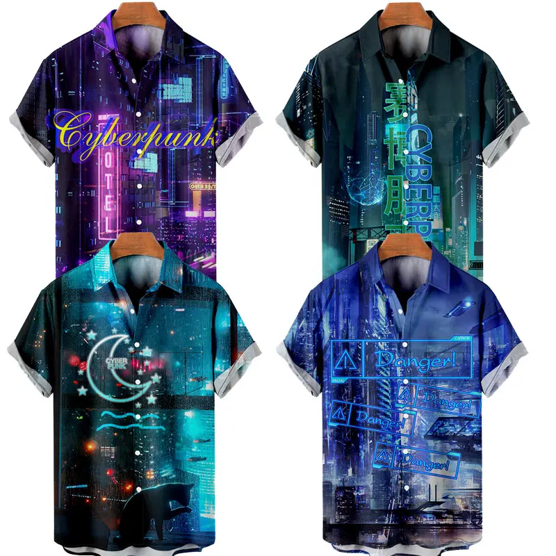 

Men's Hawaiian T-Shirt Y2K Hombre Fashion Shirt Horror Cybepunk 3D Print Cozy Casual Short Sleeve Beach Oversized Clothes