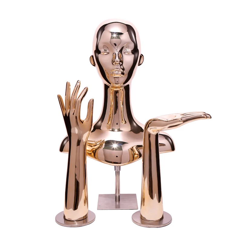 White Gold or Silver Female Mannequin Head with Hands For  Jewelry Display Stand Hat Wig Scarf Bracket